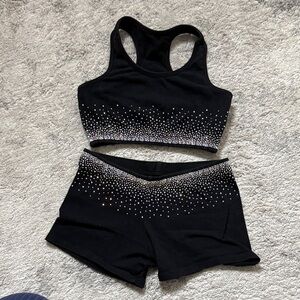 Black Rhinestone Custom Made Sports Bra and Shorts Set